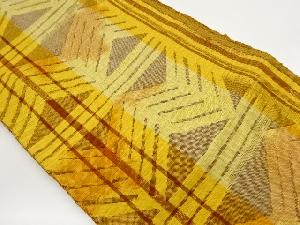 手織り真綿紬横段に幾何学模様織出し名古屋帯